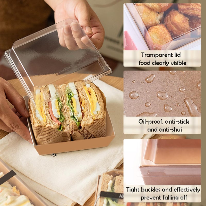 BUIYLV 50 Pack Charcuterie Boxes with Clear Lids, 4 Inches Brown Dessert Boxes To Go Disposable Mini Charcuterie Boxes for Cookie, Sandwich, Strawberry, Cupcake, Macaron, Cake Slice - Image 3